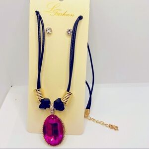 Chocker Blue pendant with Crystals and Earrings